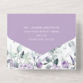 Lavendel Pfingstrosen, weiße Rosen Florale Hochzei All In One Einladung (Rückseite)