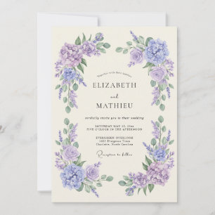 Lavendel-Pfirsich-Blumen-Whimsy-Hochzeit Einladung