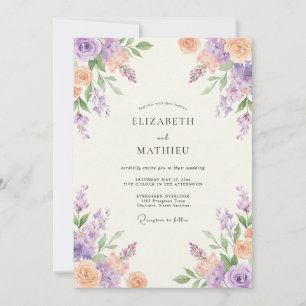 Lavendel-Pfirsich-stillvolle Floral-Hochzeit Einladung