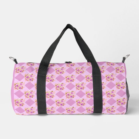 Lavendel Pink Blume Gingham Pattern Land Duffle Bag (Vorderseite)