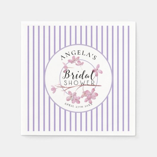 Lavendel Pink Lilac Stripes Brautparty Serviette (Vorderseite)