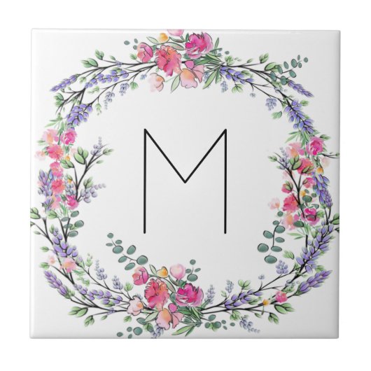 Lavendel Pink Wilde Rose und Eukalyptus Fliese (Vorderseite)