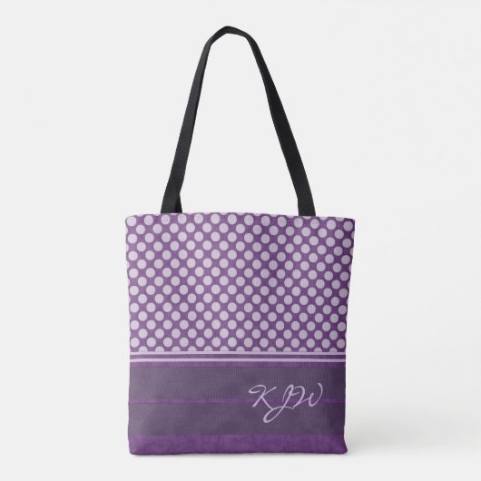 Lavendel Polka Dot auf Plum Monogramm Tasche (Rückseite)