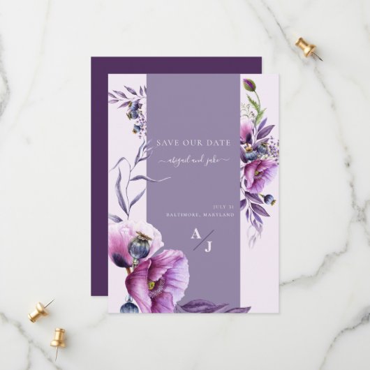 Lavendel Poppy Blumenhochzeit Rette unser Datum Save The Date (Vorderseite/Rückseite Beispiel)