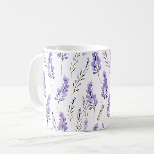 Lavendel Pressed Blume Wasserfarben Kaffeetasse (Vorderseite Links)