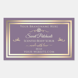 Lavendel Produktlabel Gold Frame und Vintage Rose Rechteckiger Aufkleber