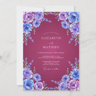 Lavendel Purpur Romantische Botanische Hochzeit Einladung