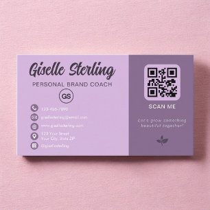 Lavendel-QR-Code-Monogramm Social Media  Visitenkarte