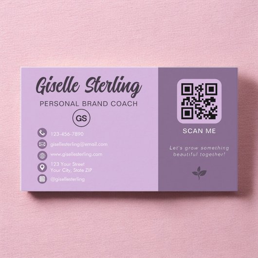 Lavendel-QR-Code-Monogramm Social Media Visitenkarte