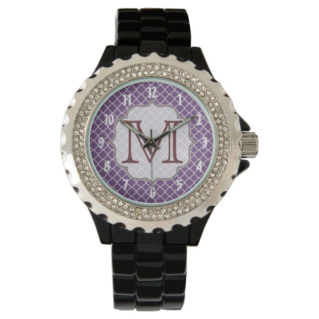 Lavendel Quarterfolie Latti Monogram Armbanduhr (Vorderseite)