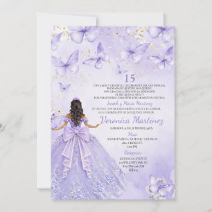 Lavendel-Quinceañera-Einladung mit Schmetterlingen Einladung