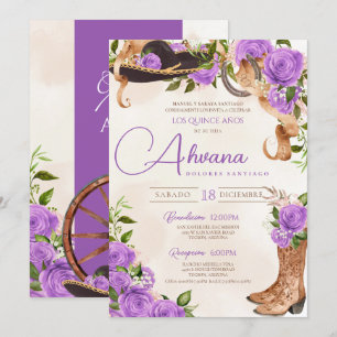 Lavendel-Quinceanera-Rosen Vintage-Charro-Western Einladung