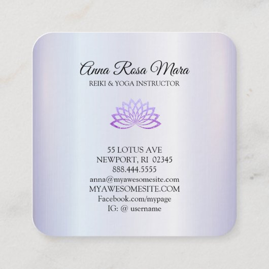 *~* Lavendel Rays Reiki Energy Healing Lotus Quadratische Visitenkarte (Rückseite)