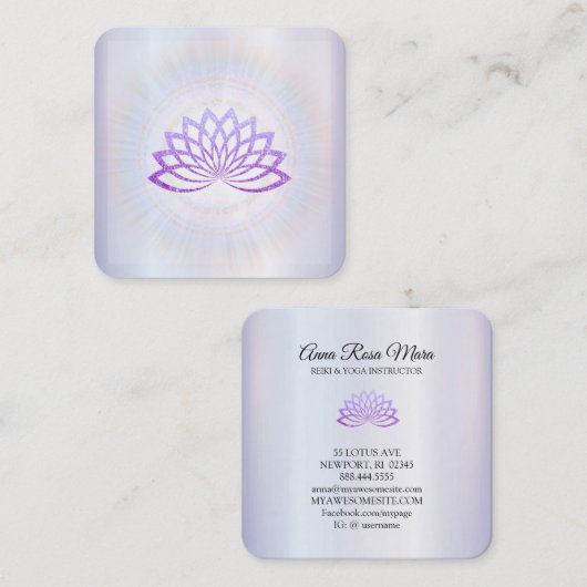 *~* Lavendel Rays Reiki Energy Healing Lotus Quadratische Visitenkarte (Vorne/Hinten)