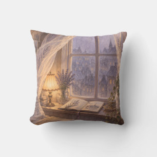 Lavendel-Regen-Fenster-Gemütlichkeit-Vintage-Lesee Kissen