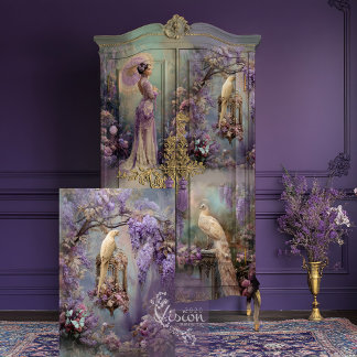 Lavendel Romance, Vintager Birdcage Bird & Floral Seidenpapier