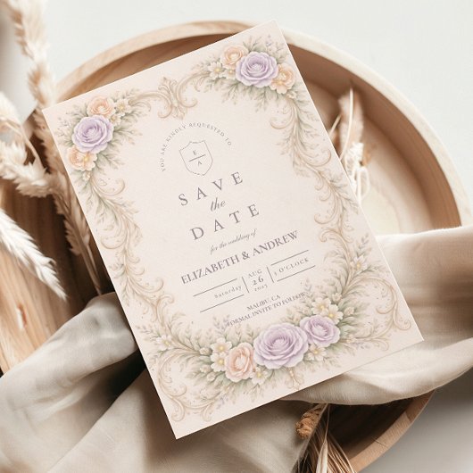 Lavendel-Rosa Barock-Garten-Hochzeit Save The Date