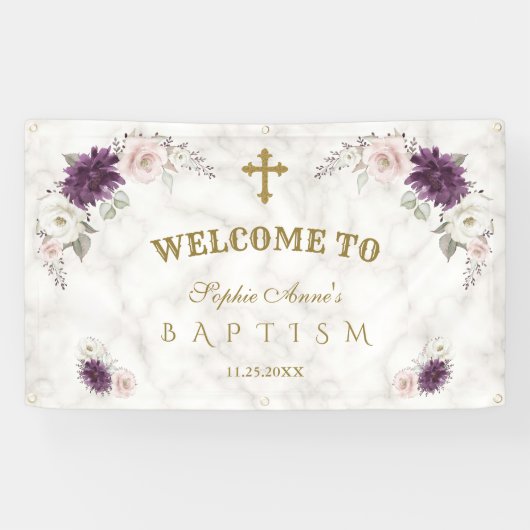 Lavendel Rosa Blume Taufe Begrüßungszeichen Banner (Horizontal)