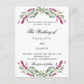 Lavendel Rosa Blumen Grüne Hochzeit Einladungspostkarte (Vorderseite)