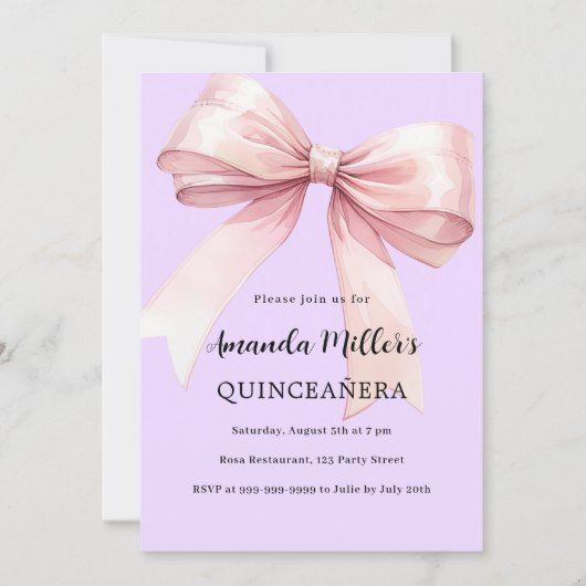 Lavendel rosa Bogen elegant Quinceanera Einladung (Vorderseite)