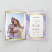Lavendel Rosa Gold Achat Marmor QR Code Hochzeit Einladung (Innenseite)