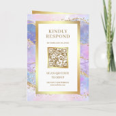 Lavendel Rosa Gold Achat Marmor QR Code Hochzeit Einladung (Rückseite)