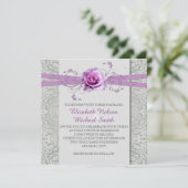 Lavendel-Rosa-Grau-Silber-Damaskus-Hochzeits-Einla Einladung (Stehend Vorderseite)