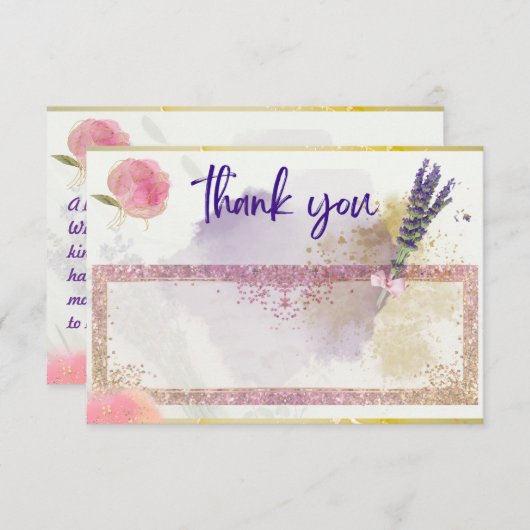 Lavendel, Rosa, Lila, Gold, Glitterblau Dankeskarte (Vorne/Hinten)