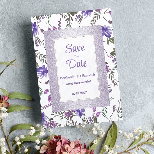 Lavendel rosa lila grüne Blume Save the Date Einladung