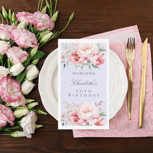 Lavendel rosa Rosenflorchen Eleganter Geburtstag Serviette