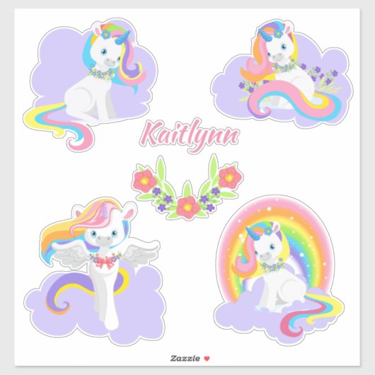 Lavendel Rosa Weißer Einhornkontrast Aufkleber (Blatt)