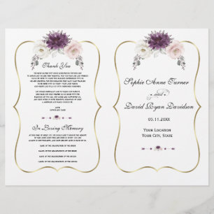 Lavendel Rosa White Floral Gold Hochzeitsprogramm