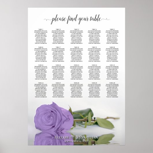 Lavendel Rose 20 Tabelle Hochzeitstabelle Poster (Vorne)