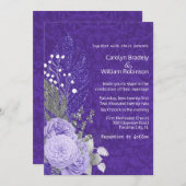 Lavendel-Rose auf der Lila Damassoße Einladung (Vorne/Hinten)