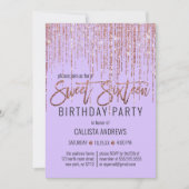 Lavendel Rose Gold Glitzer Fringe Vorhang Sweet 16 Einladung (Vorderseite)