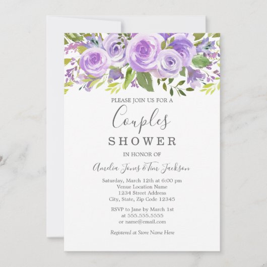 Lavendel Rose Hochzeitsdusche Einladung (Vorderseite)