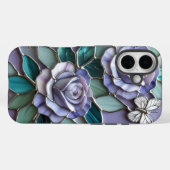 Lavendel-Rose mit Schmetterlingen in festem Glas Case-Mate iPhone Hülle (Rückseite (Horizontal))