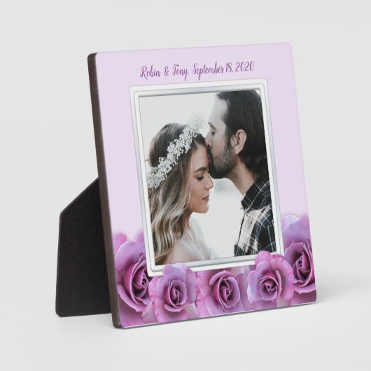 Lavendel Rose Personalisiertes Foto Hochzeitsrahme Fotoplatte (Vorderseite)