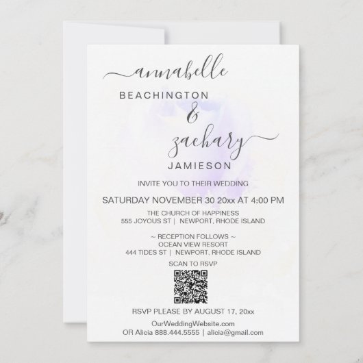 *~* Lavendel Rose QR Floral UAWG - AR8 Hochzeit in Einladung (Rückseite)