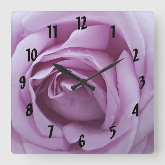 Lavendel-Rose Quadratische Wanduhr (Vorderseite)