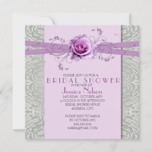 Lavendel Rose Silver Damask Brautparty Einladung