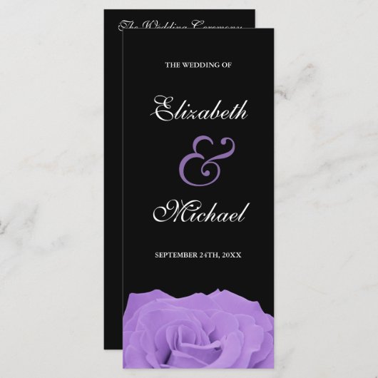 Lavendel Rose und Black Wedding Programm (Vorne/Hinten)