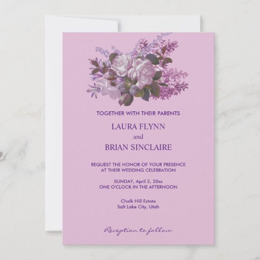Lavendel, Rose und Lilacs, Hochzeit Einladung (Vorderseite)