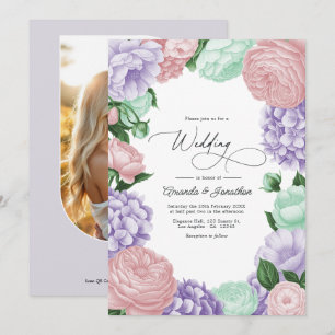 Lavendel-, Rosé- und Minz-Blumenhochzeit Einladung