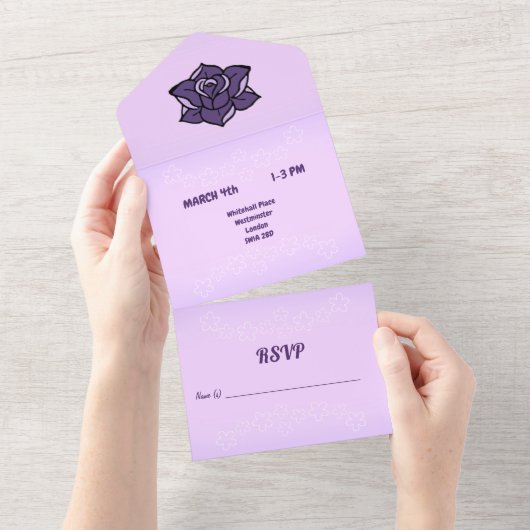 Lavendel Rose & White Sakura Blumenzehen All In One Einladung (Abreißen)
