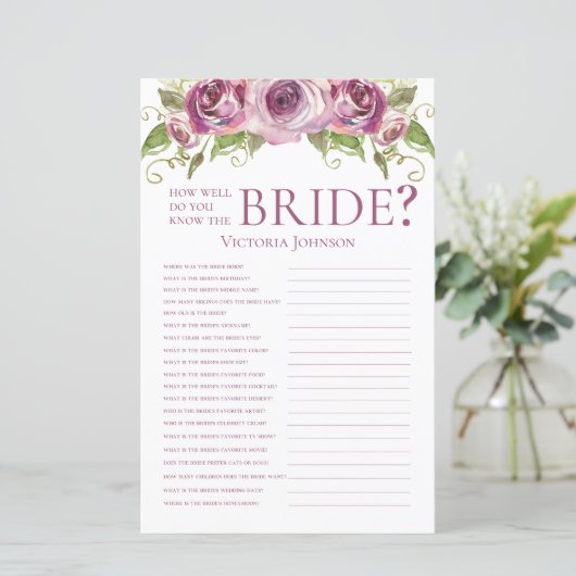 Lavendel Rose Wie gut kennen Sie die Braut? (Stehend Vorderseite)