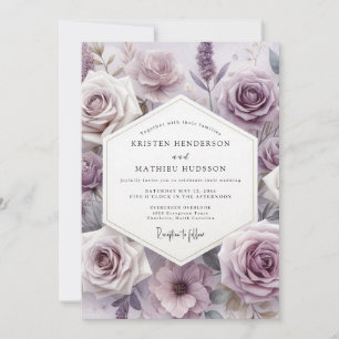 Lavendel-Rosen-Botanik-Romantik-Hochzeit Einladung