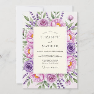 Lavendel-Rosen-Botanische Hochzeit Einladung