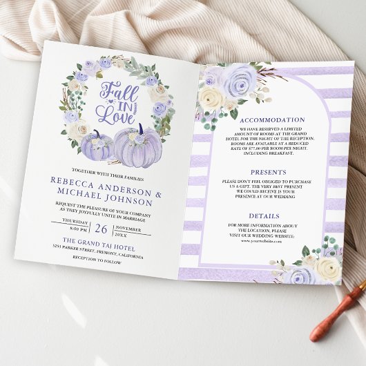 Lavendel-Rosen-Kürbis-QR-Code-Hochzeit Einladung