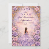 Lavendel-Rosen-Märchen-Quinceañera Save The Date (Vorderseite)